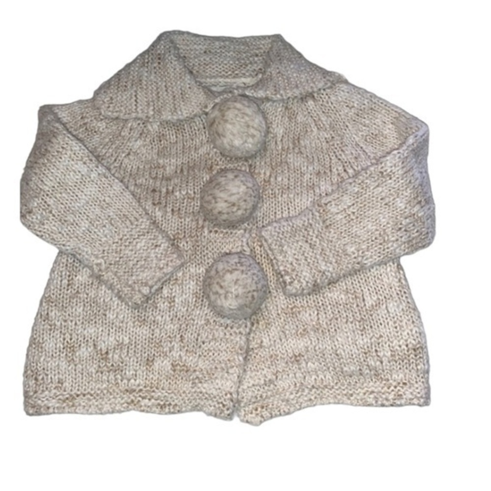 NEW OSHKOSH Little Girls Beige Cardigan Sweater Pom Pom Front 12 months